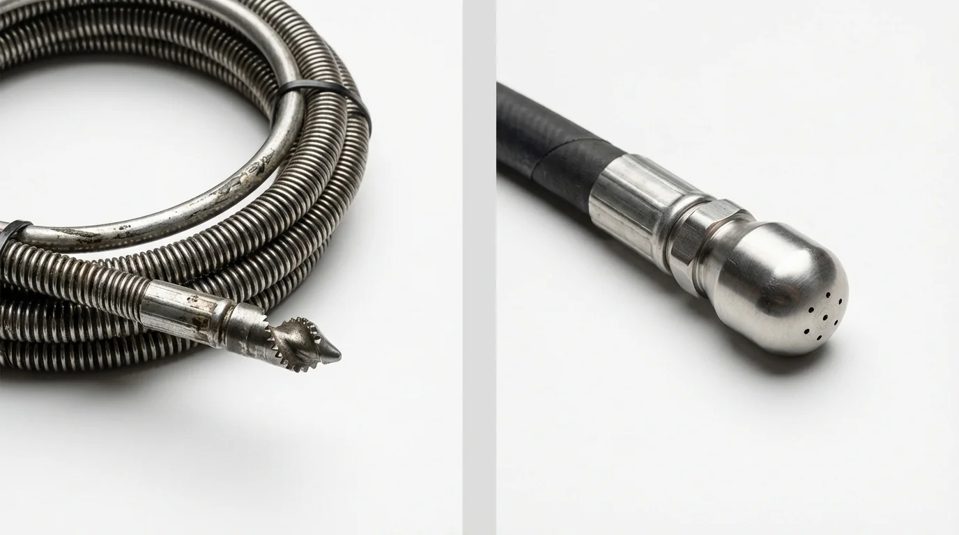Drain snake cable and hydro jetting nozzle used for drain cleaning in Stratford, TX
