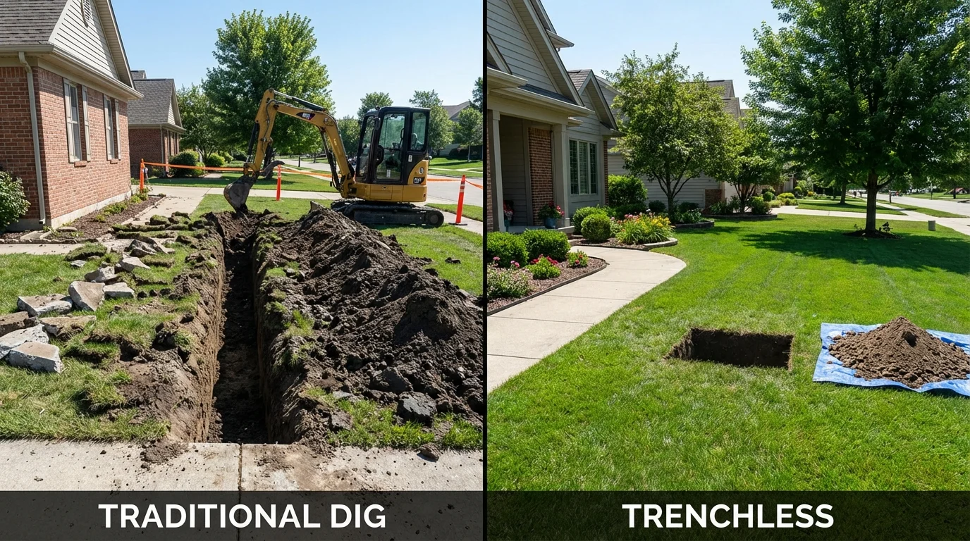 Trenchless sewer repair with minimal yard damage versus traditional excavation in Stratford, TX